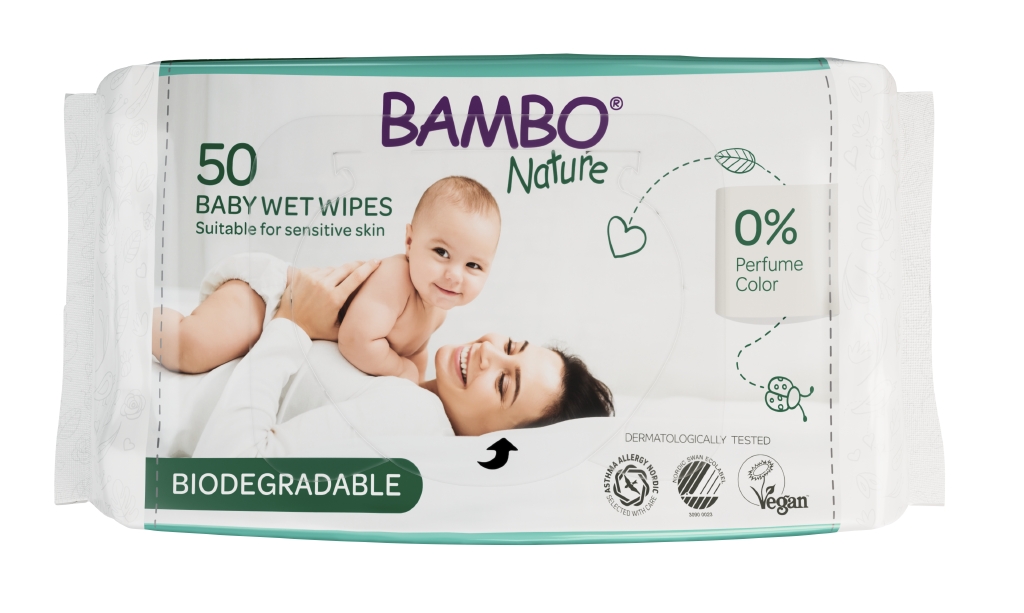Biodegradabilní vlhčené ubrousky Bambo Nature, 50 ks Biodegradabilní vlhčené ubrousky Bambo Nature, 50 ks