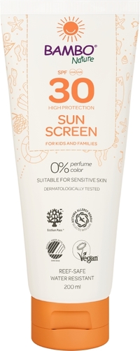 Opalovací krém pro děti SPF 30 Bambo Nature, 200 ml, neparfémovaný Opalovací krém pro děti SPF 30 Bambo Nature, 200 ml, neparfémovaný