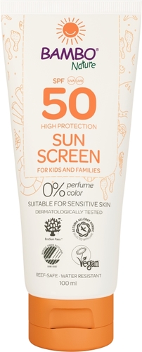 Opalovací krém pro děti SPF 50 Bambo Nature, 100 ml, neparfémovaný Opalovací krém pro děti SPF 50 Bambo Nature, 100 ml, neparfémovaný